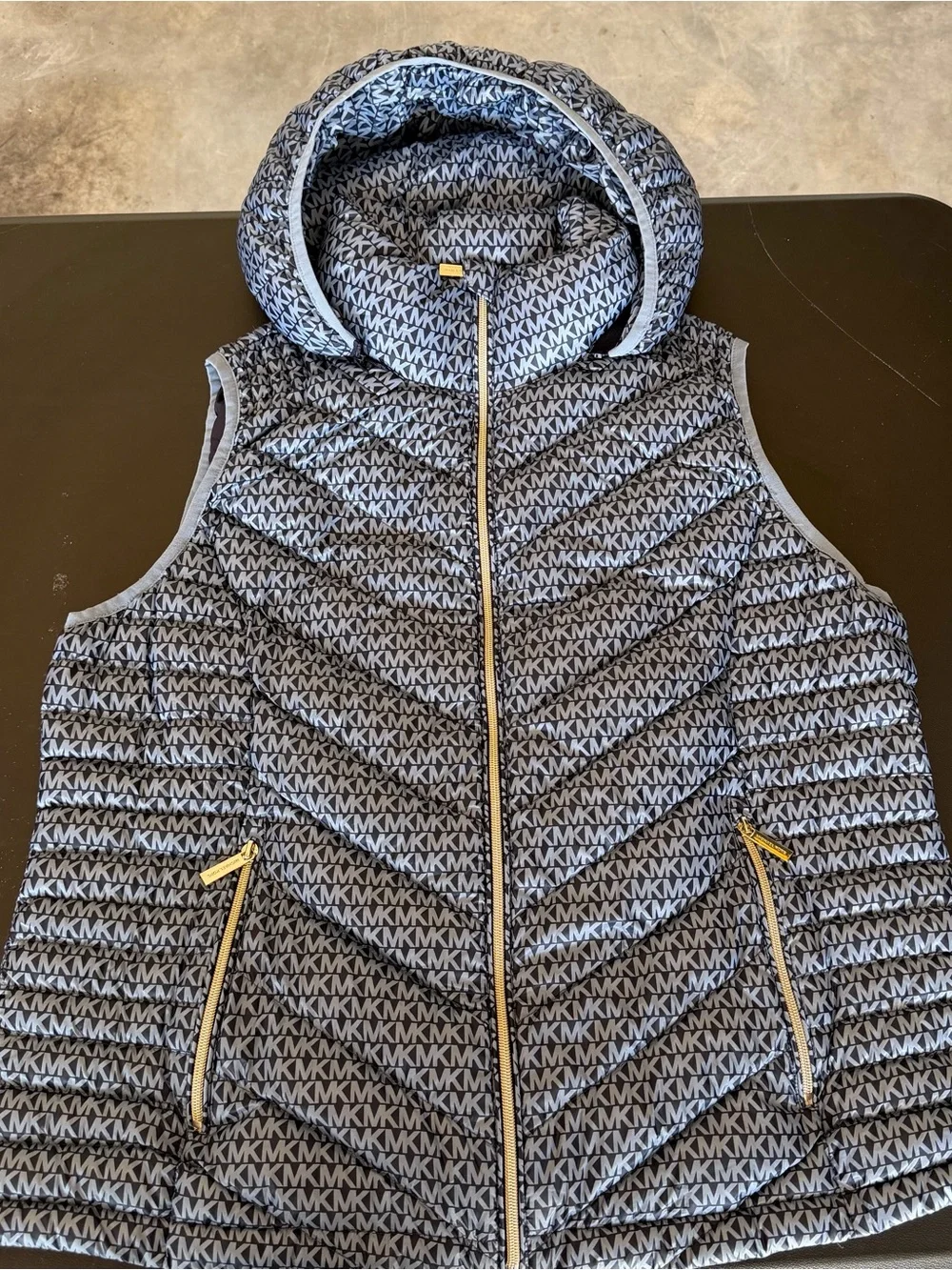 Michael Kors Navy Blue vest with Light Blue MK Logo Trim